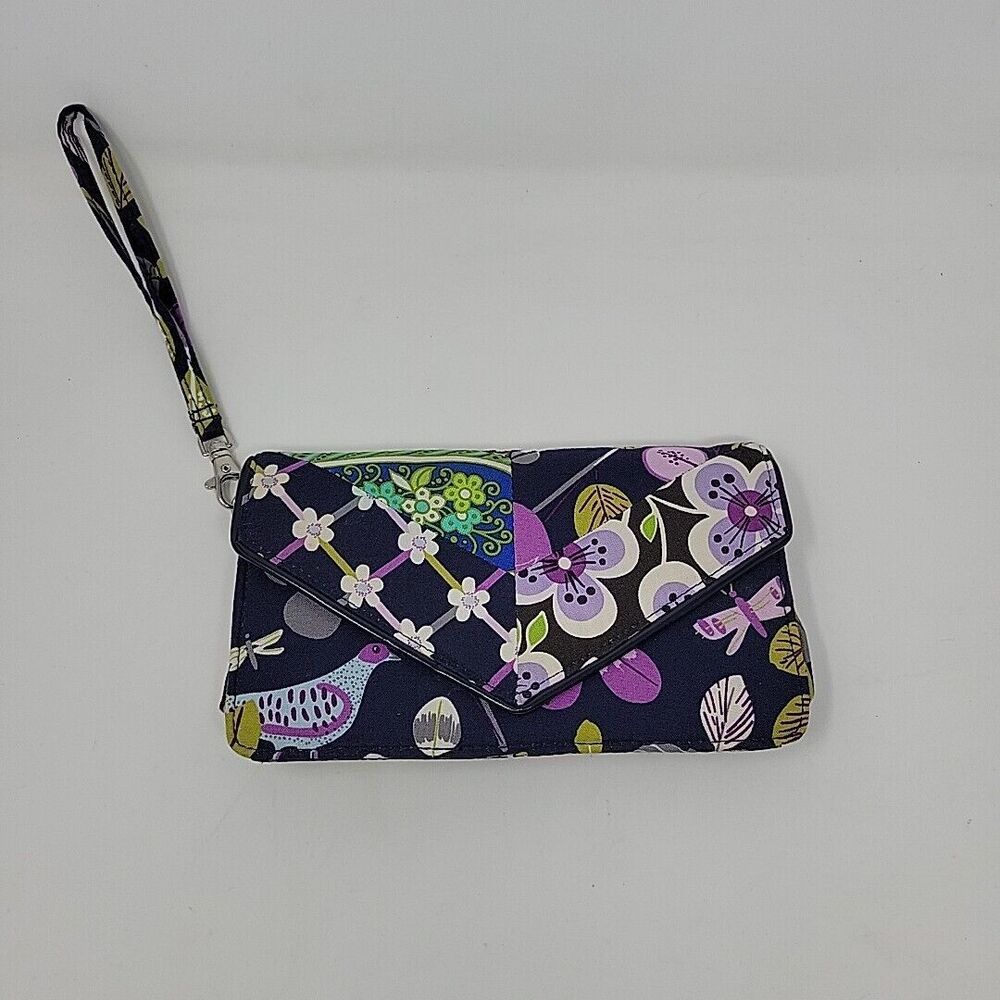 Vera Bradley Floral Nightingale Envelope Wallet Wristlet Purple Retired 8"x5"